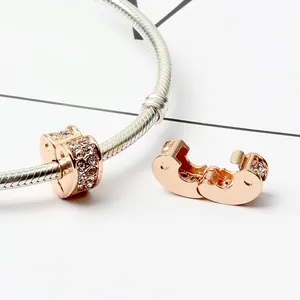 Rose gold heart clip charm with sparkling crystals for snake chain bracelet
