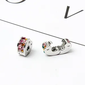 Silver plated heart spacer charm with colorful pavé crystals for DIY jewelry bracelets