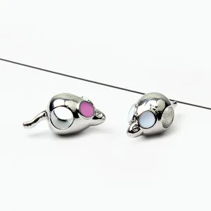 Lot de deux breloques souris en argent avec émail pour bracelets DIY créatifs