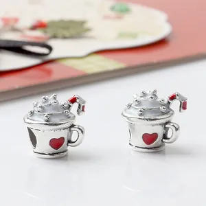 Macro di ciondoli a forma di tazza di gelato in argento con cuori per bracciali