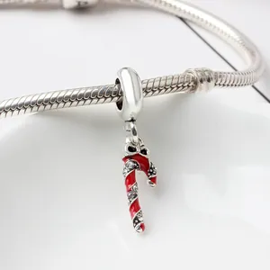 Christmas Candy Cane Charm Pendant For DIY Jewelry Making Alloy Enamel Rhinestone Bow Festive Bracelet Accessory Women