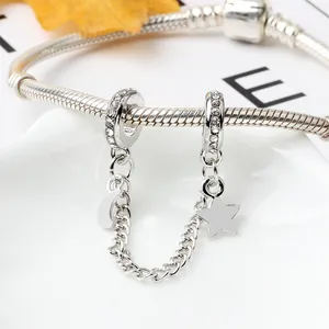 Legierung Stern Mond Anhänger Sicherheitskette Mit Strass Für Schlangenknochen Armband Damen DIY Schmuck Zubehör Silber