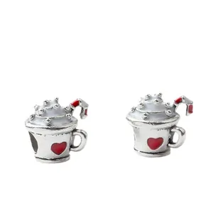 Ciondolo a forma di coppa gelato natalizia con cuore rosso e cannuccia per bracciali