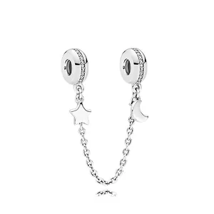 Sicherheitskette aus Sterlingsilber mit Stern- und Mondanhängern und Zirkonia-Steinen