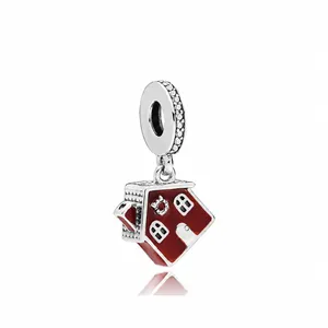 Legierung Emaille Weihnachten Rotes Haus Anhänger Charm Mit Zirkonia Für DIY Armband Herstellung Damen Schmuck Geschenk