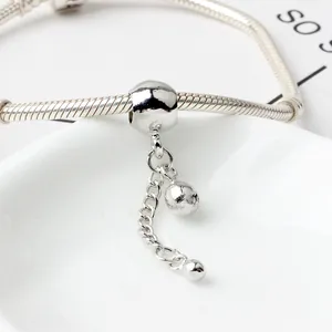 Minimalist S925 silver beaded pendant charm with dangling spheres on snake chain