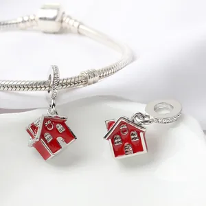 Pendentif maison rouge de Noël avec zircons brillants pour bracelets à breloques