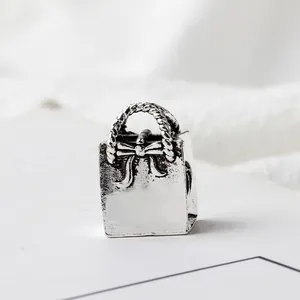 Alloy Large Hole Bead Shopping Bag Charm With Bow Antique Silver Plated DIY Bead Accessories For Pandora Style Bracelet Making