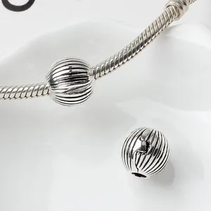 Perle charme en argent S925 à rayures ondulées pour bracelets à chaîne serpent