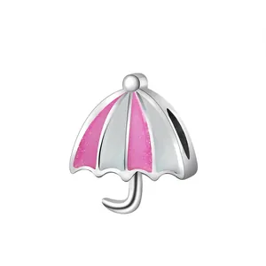 Ciondolo a forma di ombrello in smalto rosa e blu per bracciali fai-da-te in argento