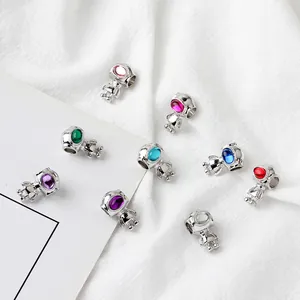 DIY Astronaut Alloy Charms Sci-Fi Space Robot Beads With Colorful Rhinestone Inlaid Fashion Jewelry Accessories For Women