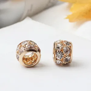 Cuentas cilíndricas doradas brillantes con pavé de cristales para joyas DIY