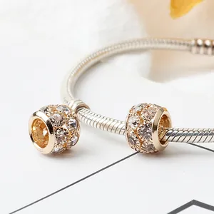 Pulsera de dijes DIY dorada brillante con cadena de serpiente plateada y cuentas de cristal