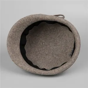 Elegant dark brown wool felt equestrian hat for women with retro bow and interior lining