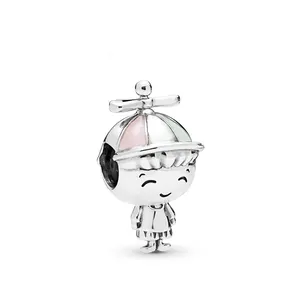 Cartoon Boy Charm Bead With Propeller Hat Alloy Enamel Loose Beads For DIY Bracelet Necklace Jewelry Making Kids Women Gift