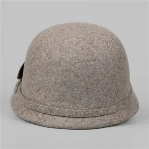 Elegante cappello cloche in feltro di lana da donna con decorazione a fiocco grigio