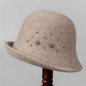 Vintage Wolle Filz Glockenhut Für Damen Eleganter Fischerhut Mit Handgefertigter Strass Blume Herbst Winter Warme Fedoras