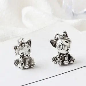 Retro-Silber Katzenanhänger für Armbänder mit sitzender Kätzchen und Sternanhänger im Vintage-Stil