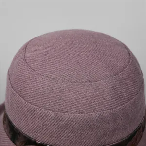 Elegant purple knitted cloche hat for women with floral ribbon detail for autumn winter