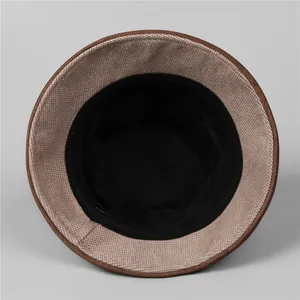 Winter bucket hat for elderly women featuring warm lining and brown textured brim design
