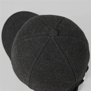 Winter wool blend newsboy cap for elderly men with ear protection in charcoal grey