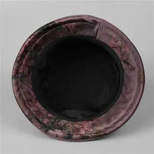 Winter floral fisherman hat for elderly women with warm black fabric lining details