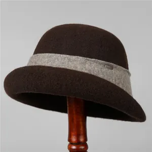 Vintage Wool Felt Cloche Hat For Women Elegant Wide Brim Fedora Hat Winter Warm Basin Cap Retro Commuter Foldable Headwear