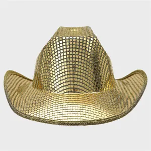 Sparkly gold disco cowboy hat with sequins and glitter brim for festive party events