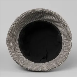 Cappello bucket da donna in misto lana pied-de-poule con fodera calda e cordino regolabile