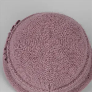 Winter knitted hat for elderly women in lotus root pink with plush fleece lining