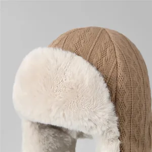 Bonnet trappeur en tricot pour femme avec doublure pelucheuse et protège-oreilles