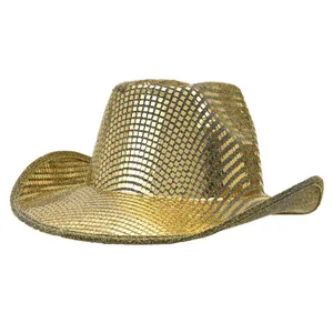 Sparkly gold disco mirror sequin cowboy hat for festival parties and stage performances