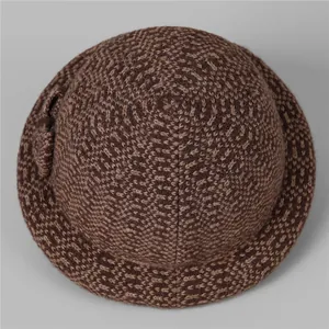 Women's warm thick knit wool cloche bucket hat for winter in brown melange finish