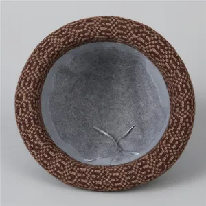 Detail view of the warm interior lining and adjustable straps for elderly women's hat
