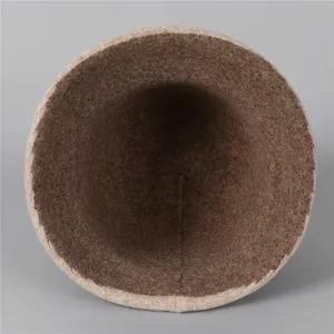 Chapeau cloche en laine pour femme bicolore marron et beige à bord roulé