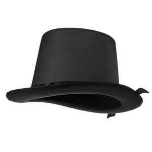 Sombrero de copa negro clásico con cinta de satén y copa alta para eventos gala