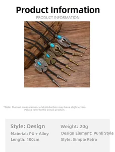 Λεπτομερής προβολή τεσσάρων vintage bolo ties με αετό, τιρκουάζ πέτρες και μαύρα κορδόνια PU