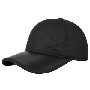 Black wool baseball cap for elderly men with ear protection and sports embroidery