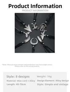 Retro men's necklace collection showing adjustable wax cord and alloy pendant details