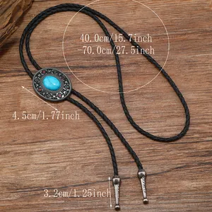Λεπτομέρεια δυτικού bolo tie με τιρκουάζ κεφάλι ταύρου και διαστάσεις 40-70 εκατοστά