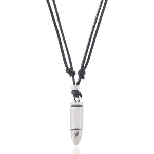 Retro bullet horn pendant necklace for men with adjustable black braided cord strap