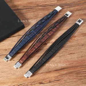 Bracelet multicouche punk en cuir avec hexagramme et fermoir magnétique noir, brun et bleu