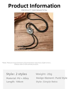 Detail of vintage flower bolo tie showing adjustable alloy pendant and black leather cord