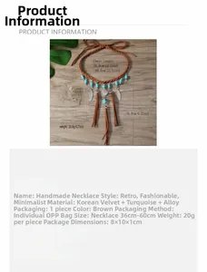 Détails du collier bohème avec perles de turquoise et pendentifs de feuilles en métal