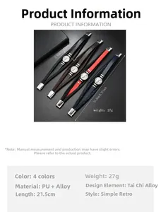 Size guide for braided leather bracelets featuring yin yang magnetic charms and multi-layers
