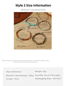 Especificaciones de tamaño para pulseras bohemias de varias capas con turquesa y madera
