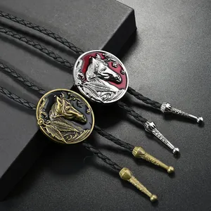 Vintage Western Cowboy Bolo Tie Legierung Pferd Adler Stern Anhänger PU Leder Geflochtene Seil Halskette Herren Damen Schmuck