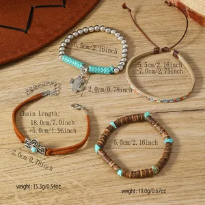 Detalle del conjunto de pulseras de estilo cowboy con dijes de cactus y dimensiones