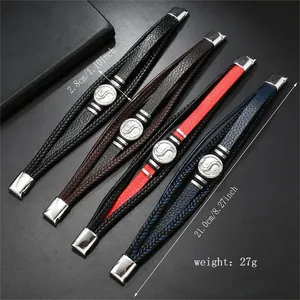 Multilayer leather bracelet with Tai Chi magnet clasp in black, brown, red, and blue colors