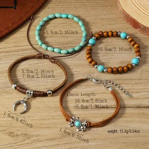 Detalle de las pulseras bohemias de turquesa con medidas de tamaño y peso total